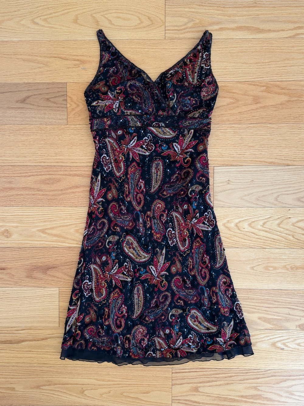 Vintage Y2K Georgiou Studio Black Paisley Beaded Sequin Midi Dress Whimsigoth 8